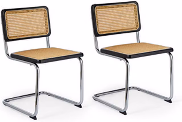 Spinningfield Boho Rattan and Metal Dining Chairs Set of 2 in Black, Beige and Multicolour
