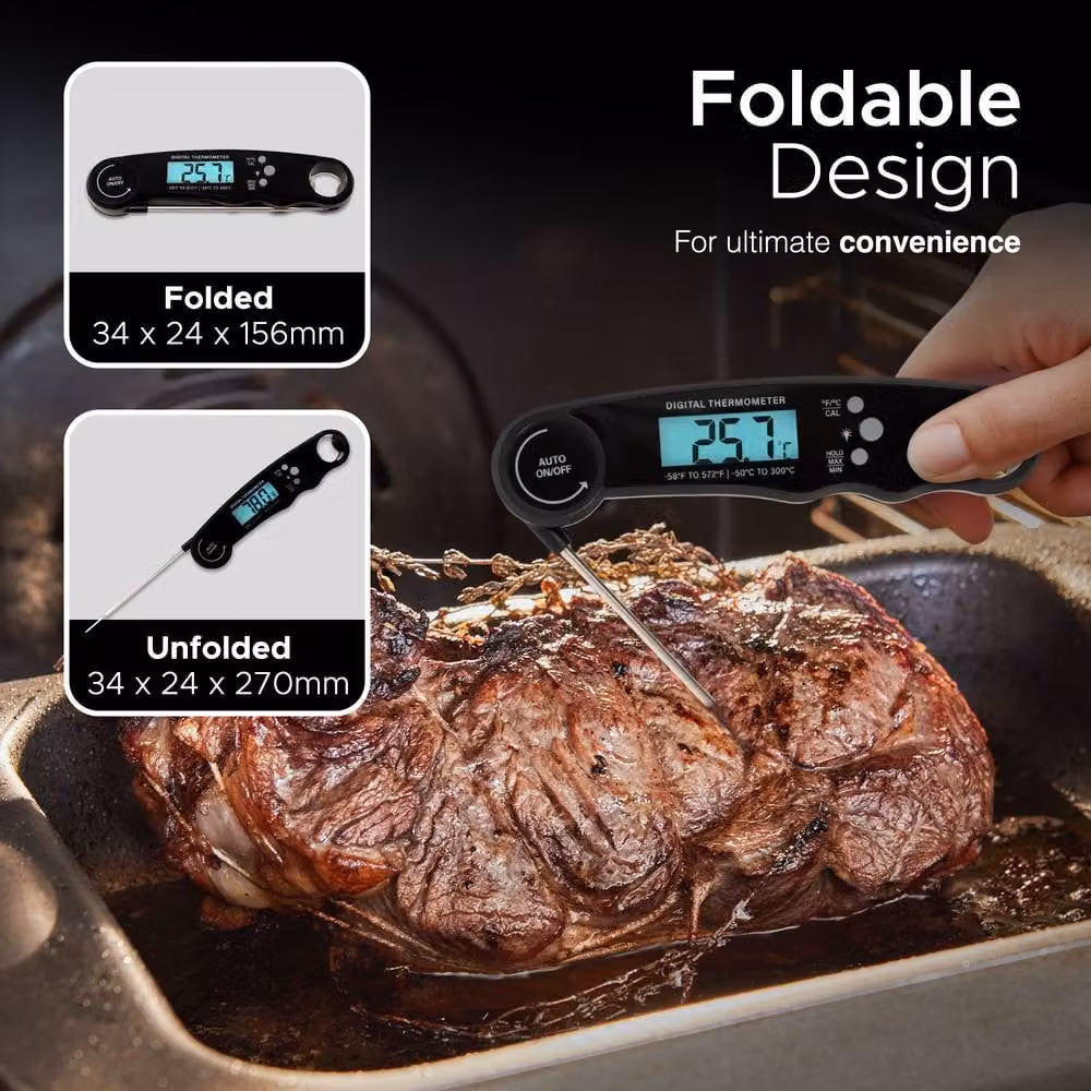 Keplin Instant Read Digital Meat Thermometer with Backlight LCD and Foldable Probe, Black – 4