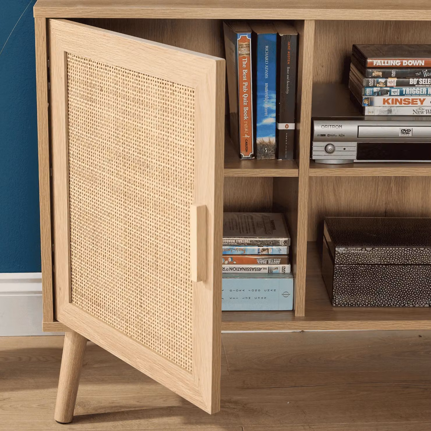 Home Source Natural Rattan Sideboard with Open Shelving and Media Compartments – 3