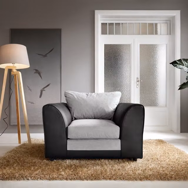 Abakus Direct Dylan Armchair in Light Grey with Solid Wood Frame and Synthetic Leather Detail