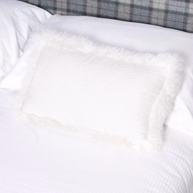 Native Natural White Linen and Lambskin Trim Rectangular Cushion W: 50 cm, H: 30 cm, D: 30 cm