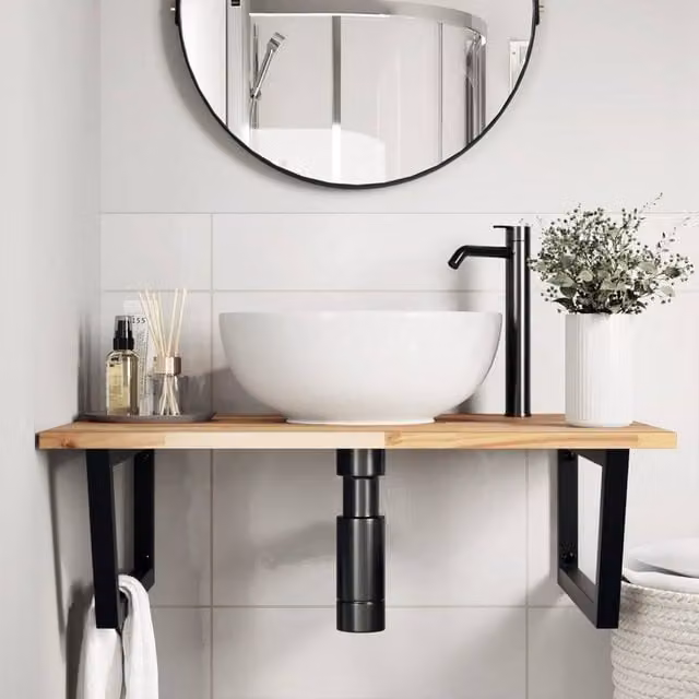 Berkfield Home Elegant Wall Mounted Basin Shelf in Brown Acacia Wood and Steel
