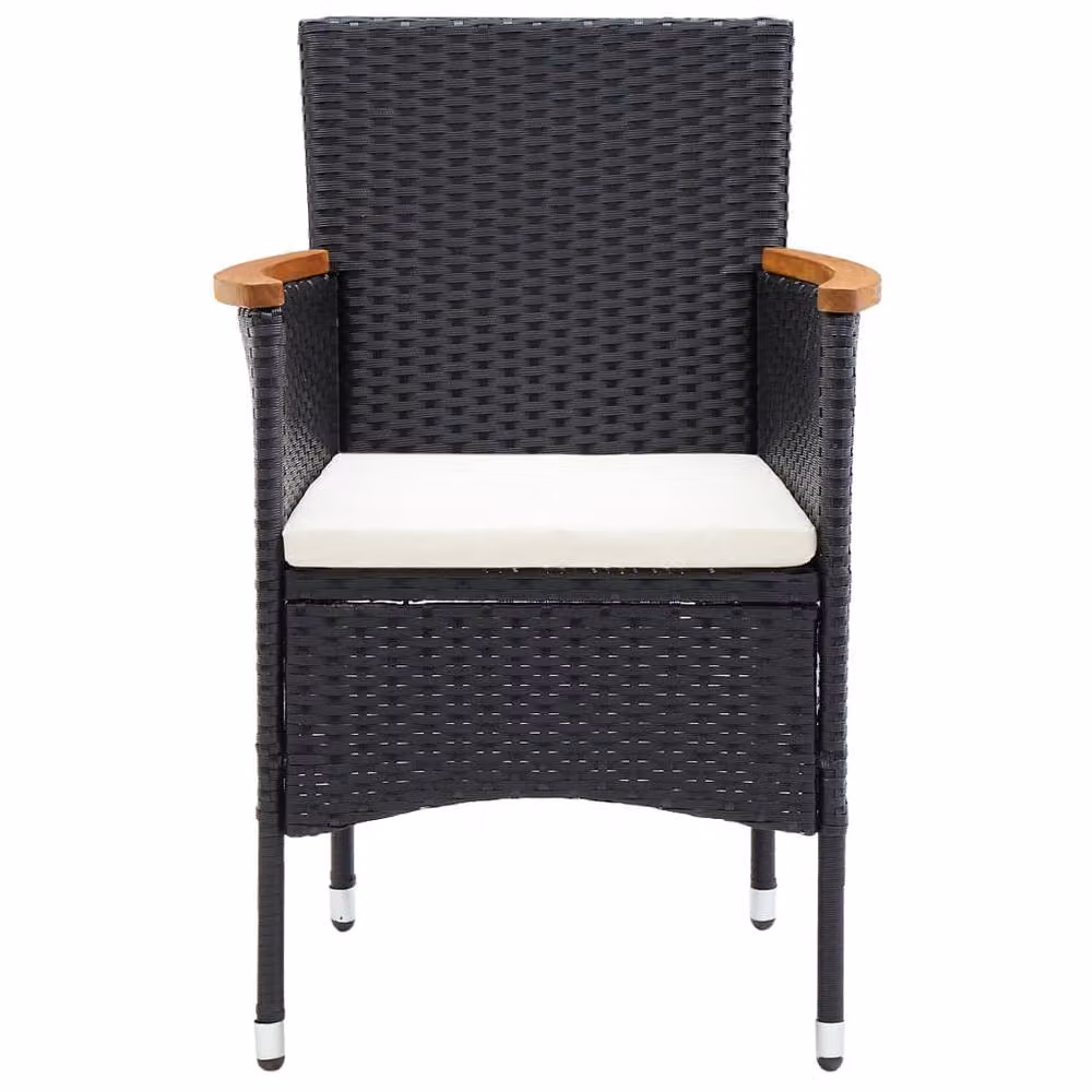Berkfield Home Set of 4 Black Poly Rattan Garden Dining Chairs with Acacia Wood and Steel Frame – 3