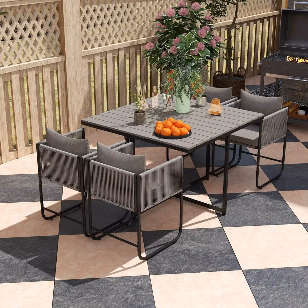 STILVORA 4-Seater Modern Dining Set in Grey with Metal and Rattan Design – 2