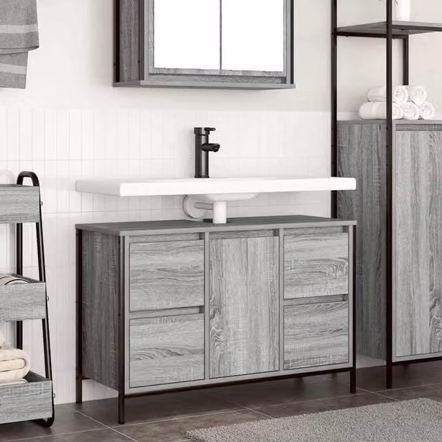 Berkfield Home Basin Cabinet with Drawers in Grey Sonoma, W: 90 cm, D: 34.5 cm, H: 60 cm