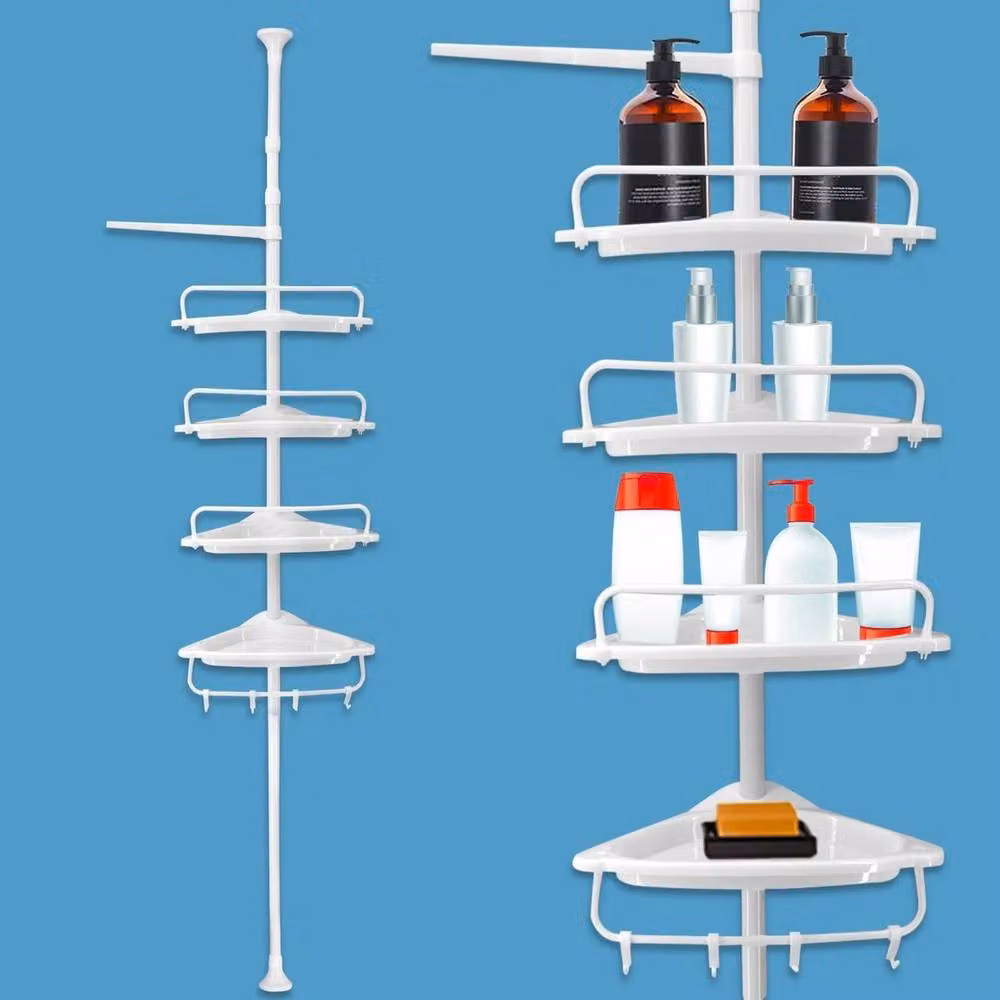 KORVIXA White 4 Tier Telescopic Wall Mounted Corner Bathroom Shelf with Adjustable Shelves – 2