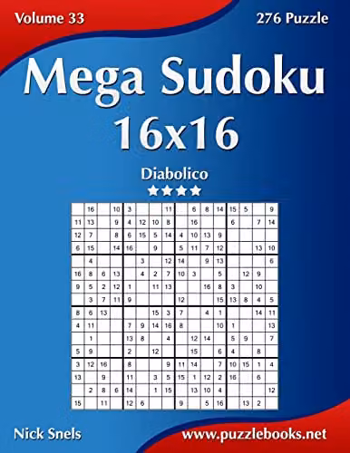 Mega Sudoku 16x16 Diabolico Volume 33 Blue Adult Puzzle Book with 276 Puzzles
