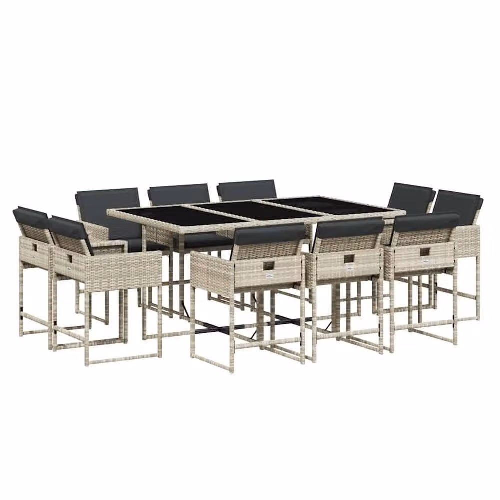 Berkfield Home 11 Piece Poly Rattan Garden Dining Set with Cushions in Grey – 2