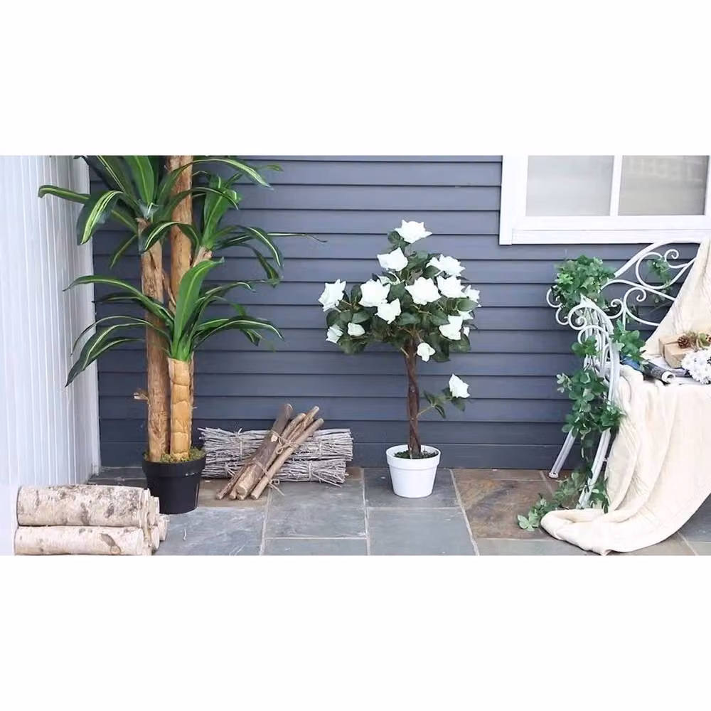 VOGREX White Artificial Rose Tree, 90 cm Height – 3