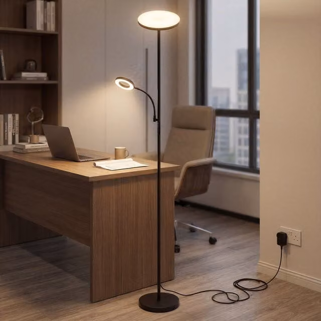 Emitto Mother and Child Floor Lamp Uplighter in Black, Adjustable and Dimmable with Remote Control
