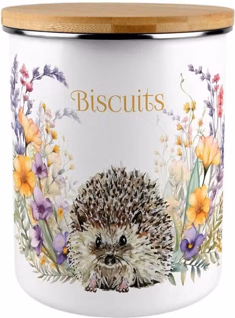 Purely Home Floral Hedgehog Extra Large Enamel Metal Biscuit Tin, Multicoloured
