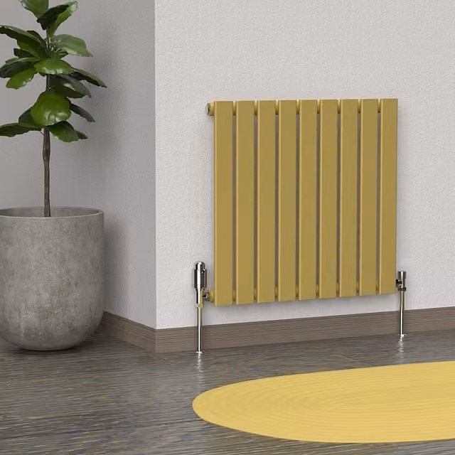 Lux Heat Flat Horizontal Single Coloured Steel Radiator in Gold, W: 60.0 cm, H: 63.0 cm