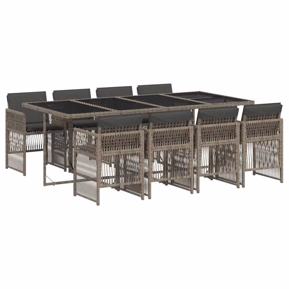 Berkfield Home Modern Polyrattan Garden Dining Set in Grey and Black with Glass Top – 2