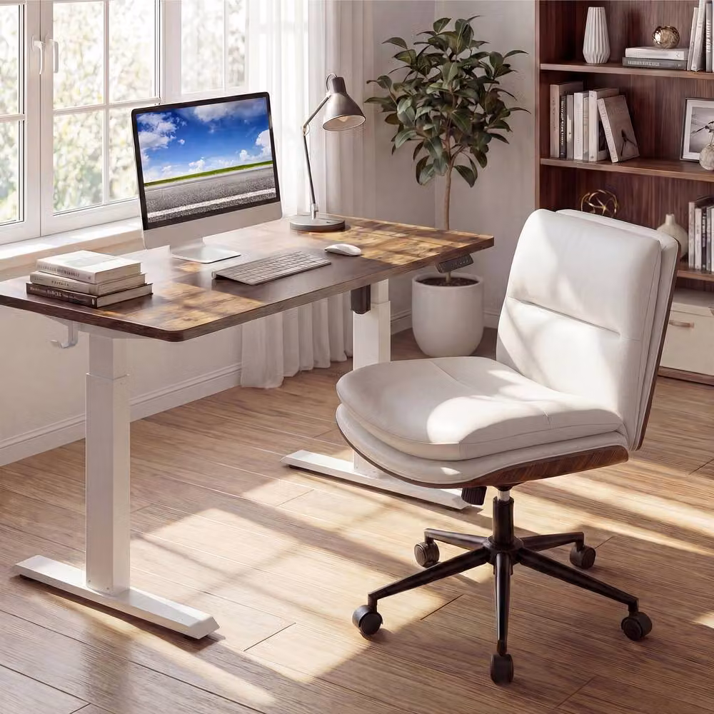 Costway Armless Swivel Office Chair in White with Height Adjustment and Castors – 4