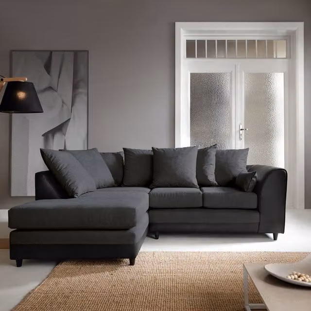 Abakus Direct Dylan Left-Hand Corner Sofa in Black Fabric with Scatter Cushions