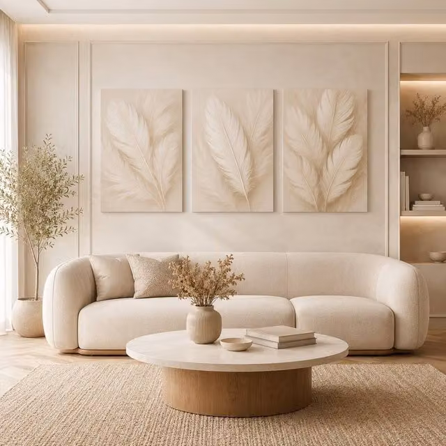 Mafett Whispers in Beige 3 Piece Abstract Canvas Wall Art Prints, W: 45.7 cm, H: 61.0 cm