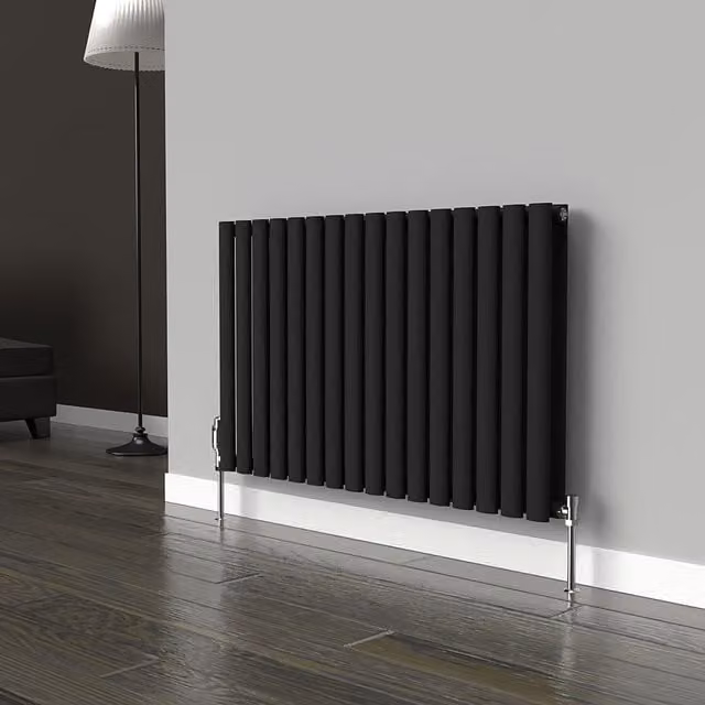 Lux Heat Black Oval Horizontal Double Panel Designer Radiator, W: 96.0 cm, H: 60.0 cm