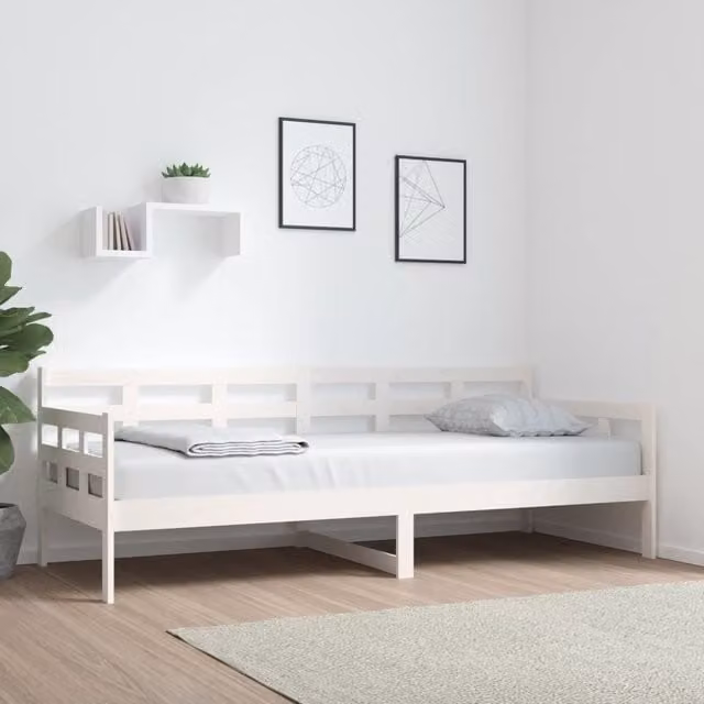 Berkfield Home Rustic White Solid Pine Wood Day Bed W/D/H: 200 x 80 x 80 cm