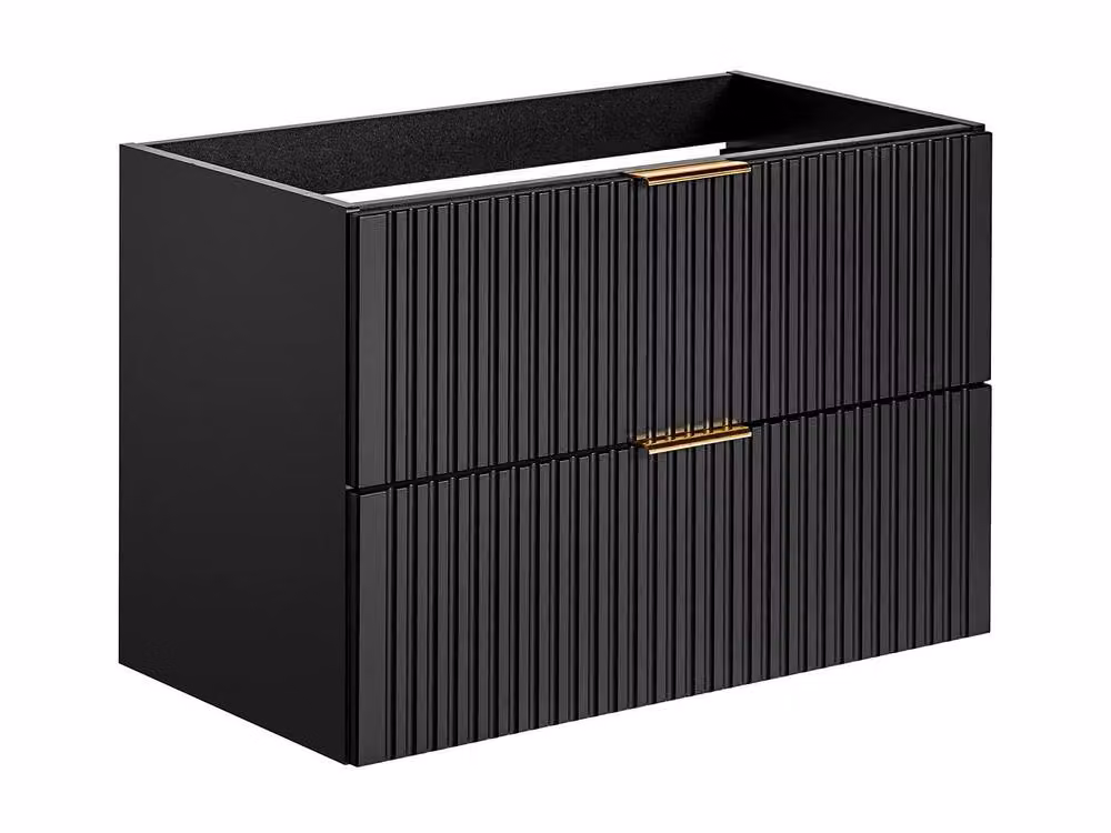 Vente-unique Ribbed Wall-Mounted Bathroom Vanity Unit and Tall Cabinet with Inset Basin in Black Matt – 3