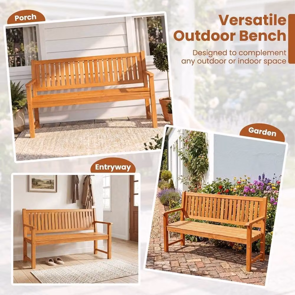 KORVIXA 3-Seater Wooden Outdoor Garden Bench in Brown, W/D/H: 150 x 100 x 89 cm – 2