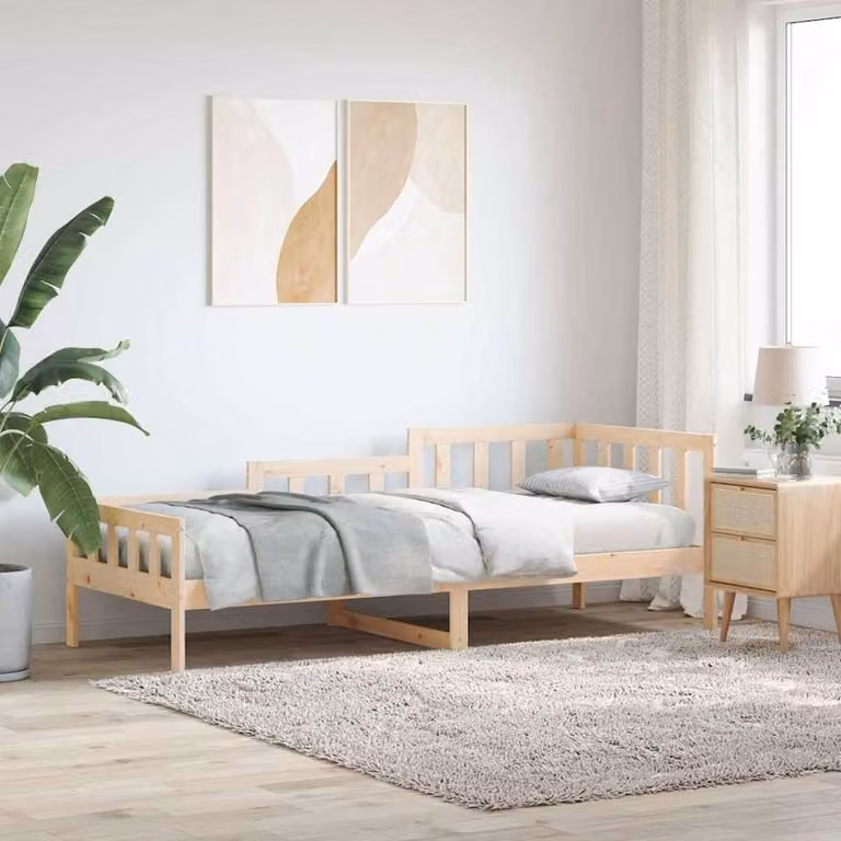 Berkfield Home Beautiful Day Bed in Light Brown Solid Pine Wood W/D/H: 200 x 80 x 68.5 cm