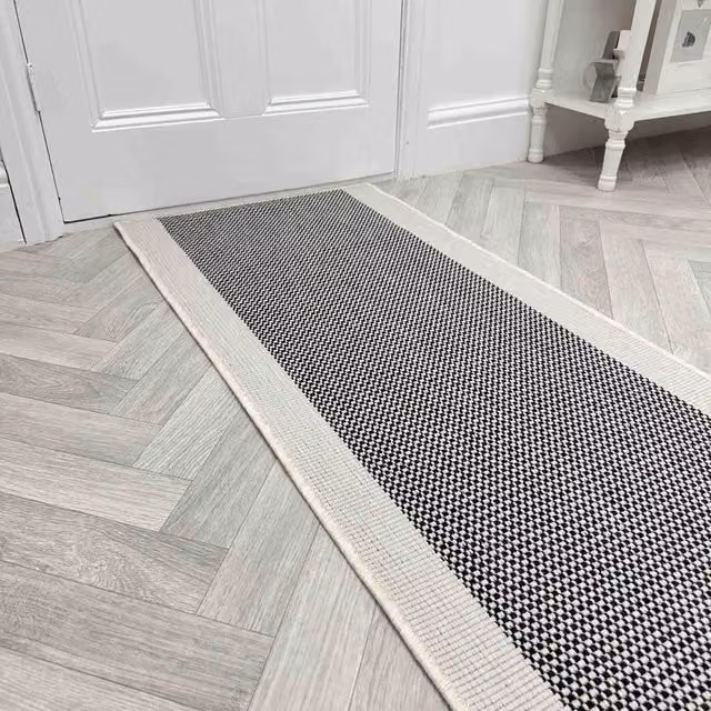 runrug Vichy Reversible Indoor/Outdoor Carpet Runner Rug in Black, W: 70 cm, L: 360 cm