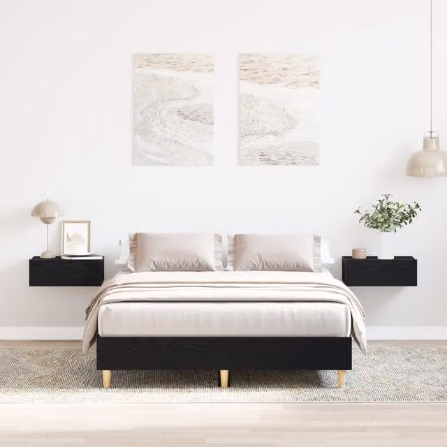Berkfield Home Modern Bed Frame in Black Oak, W: 135 cm, D: 190 cm – 1