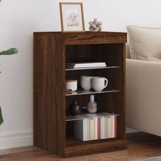 Berkfield Home Modern Brown Oak Sideboard with Integrated LED Lights W/D/H: 41 x 37 x 67 cm – 1