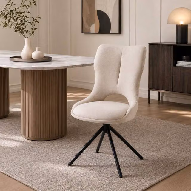 Stratus Interiors Roseland Luxury Upholstered Swivel Dining Chair with Black Spider Base in Beige