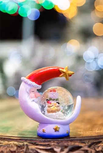 SHATCHI Christmas Mini Snowglobe Water Ball with Santa, Reindeer, Snowman and Teddy Scene, Multicolour Moon Shape Base, W/D/H: 5.5 x 5.5 x 7 cm – 3