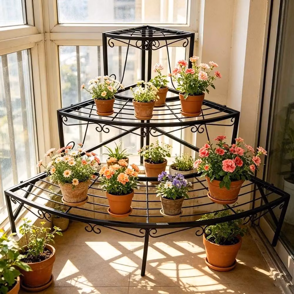 FLAVORA 3 Tier Metal Corner Plant Stand in Matt Black for Indoor and Outdoor Use – 2