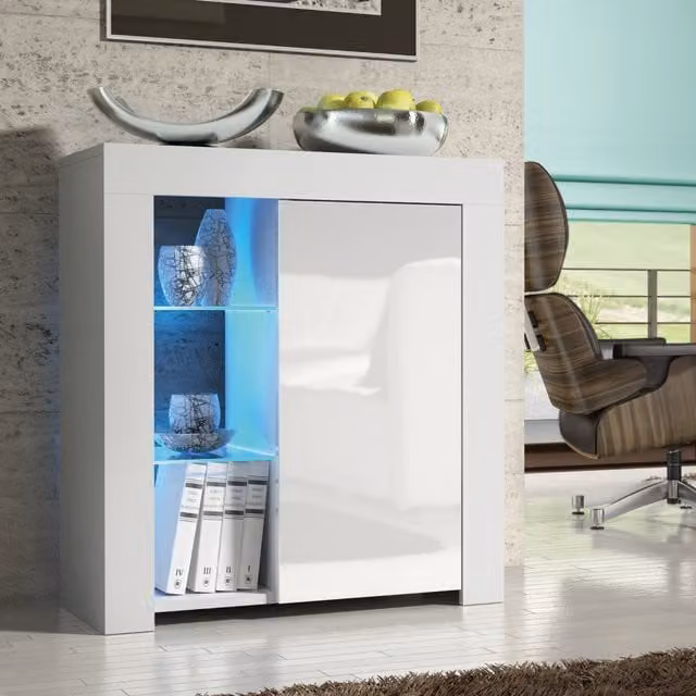 Creative Furniture Serene Sideboard in White with Integrated Lighting, W: 83 cm, H: 75 cm, D: 35 cm