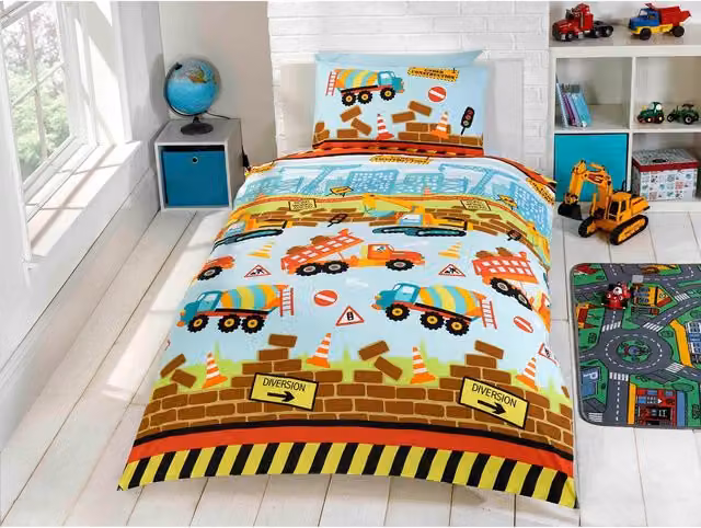 Rapport Home Under Construction Polycotton Kids Duvet Cover and Pillowcase Set in Multicolour