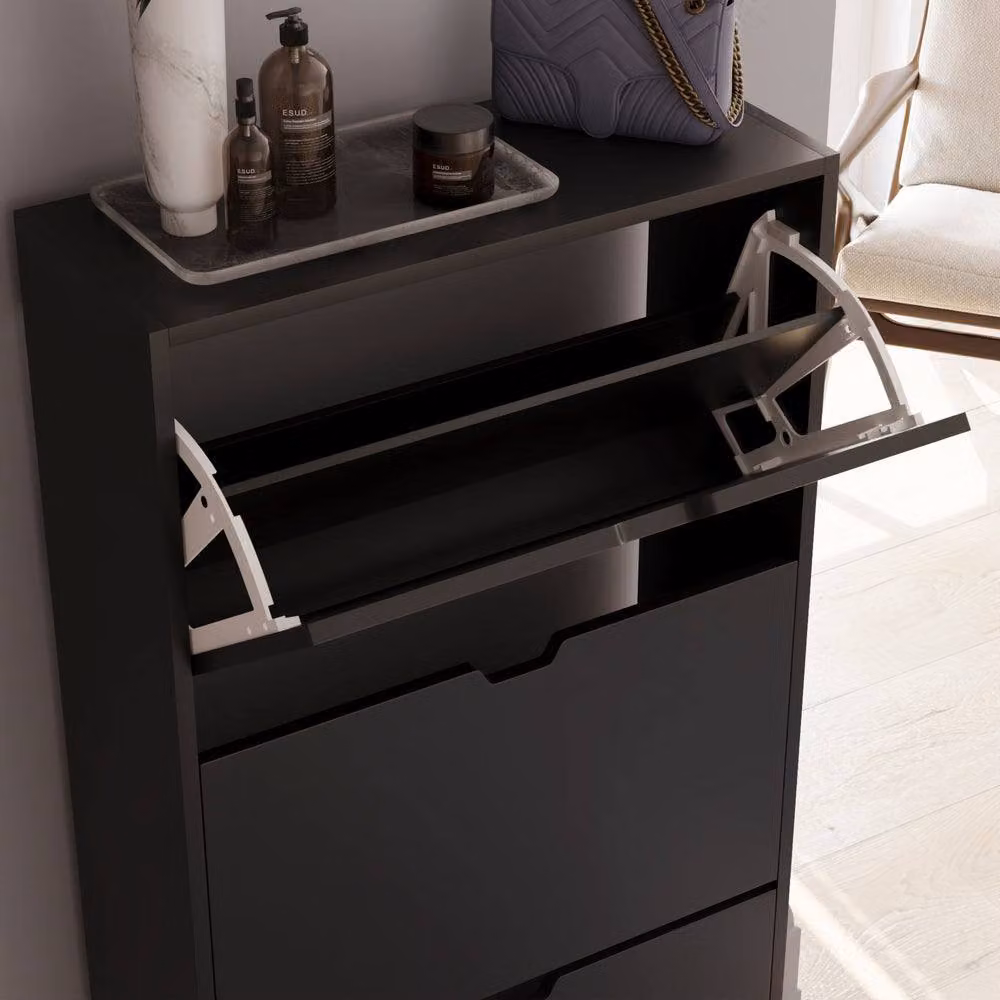 HD Designs Vida Designs Modern Black 3 Drawer Shoe Cabinet with Tilting Compartments – 4