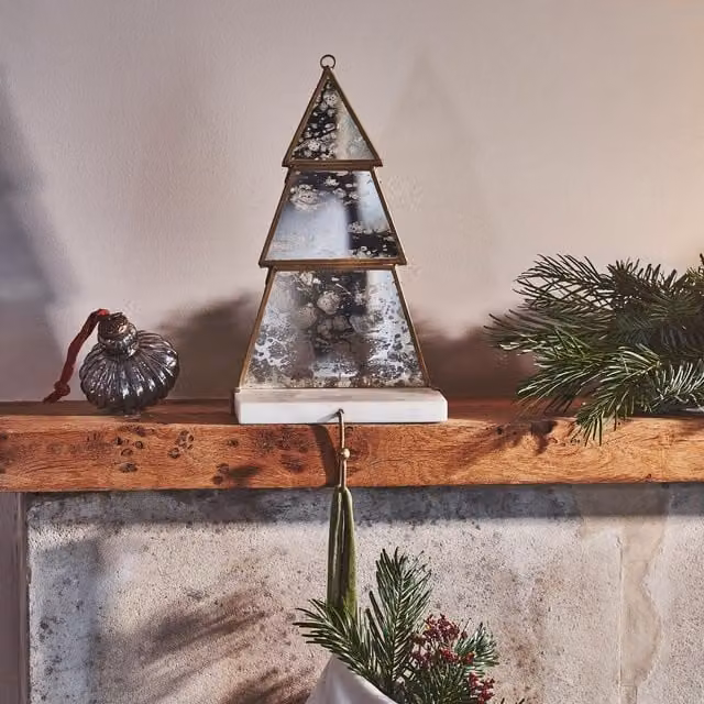 Ivyline Multicolour Glass Christmas Tree Tabletop Decoration with Star Figure, H30 x W14 x D10 cm