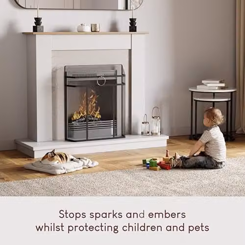 Fire Vida Octon Spark Metal Fire Guard in Black and Chrome, Height: 71.12 cm – 4
