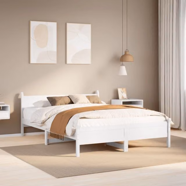 Berkfield Home Small Double Bed Frame in White Solid Pine Wood, W/D/H: 120 x 200 cm