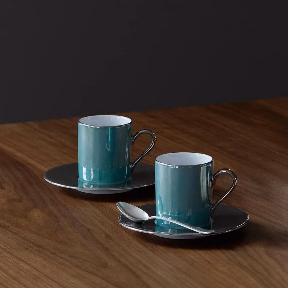 LSA Palazzo Porcelain Coffee Cup and Saucer, Sea Green and Turquoise, 100ml – 2