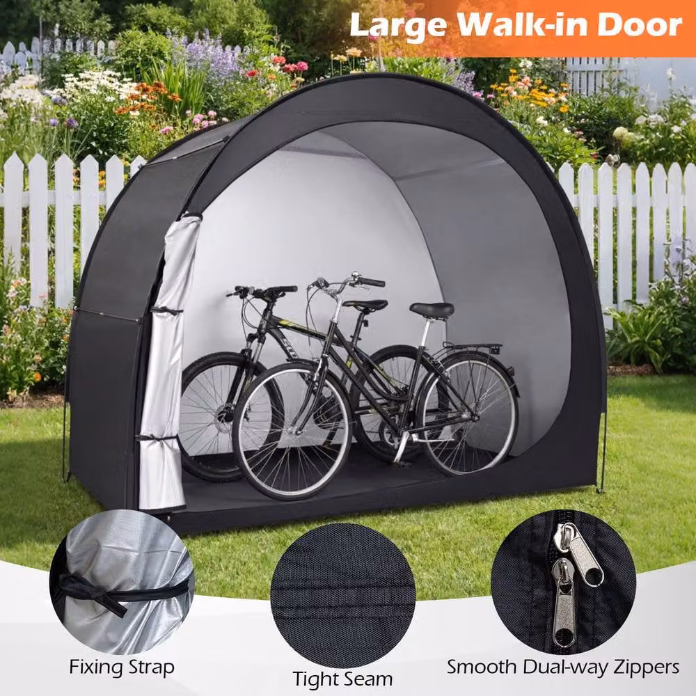 Costway Portable Bicycle Storage Tent with Floor Mat and Zippered Door in Black and Silver, W/D/H: 171 x 123 x 123 cm – 5