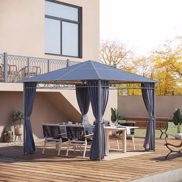 Outsunny Modern Hardtop Gazebo with Polycarbonate Roof in Grey, W: 300 cm