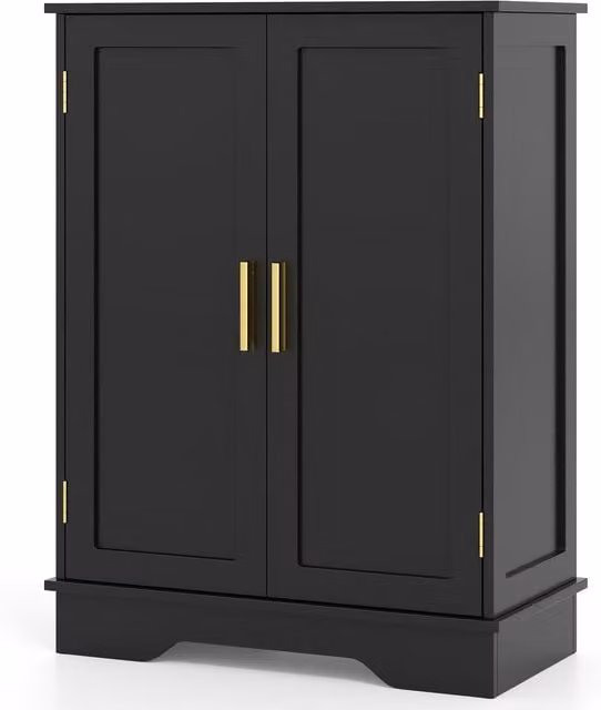 COSTWAY Modern Freestanding Sideboard Floor Storage Cabinet in Black and Gold