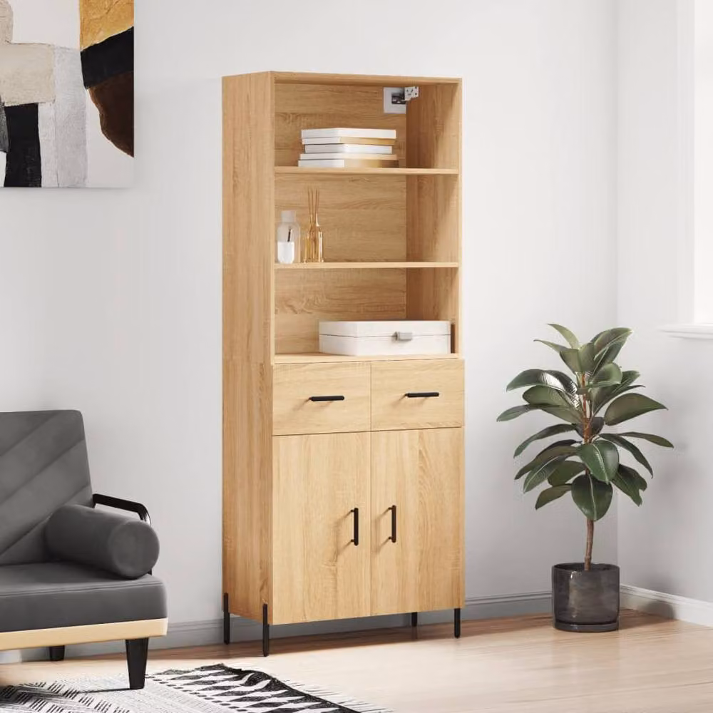Berkfield Home Sonoma Oak Highboard in Beige and Brown, W/D/H: 69.5 x 34 x 180 cm – 2