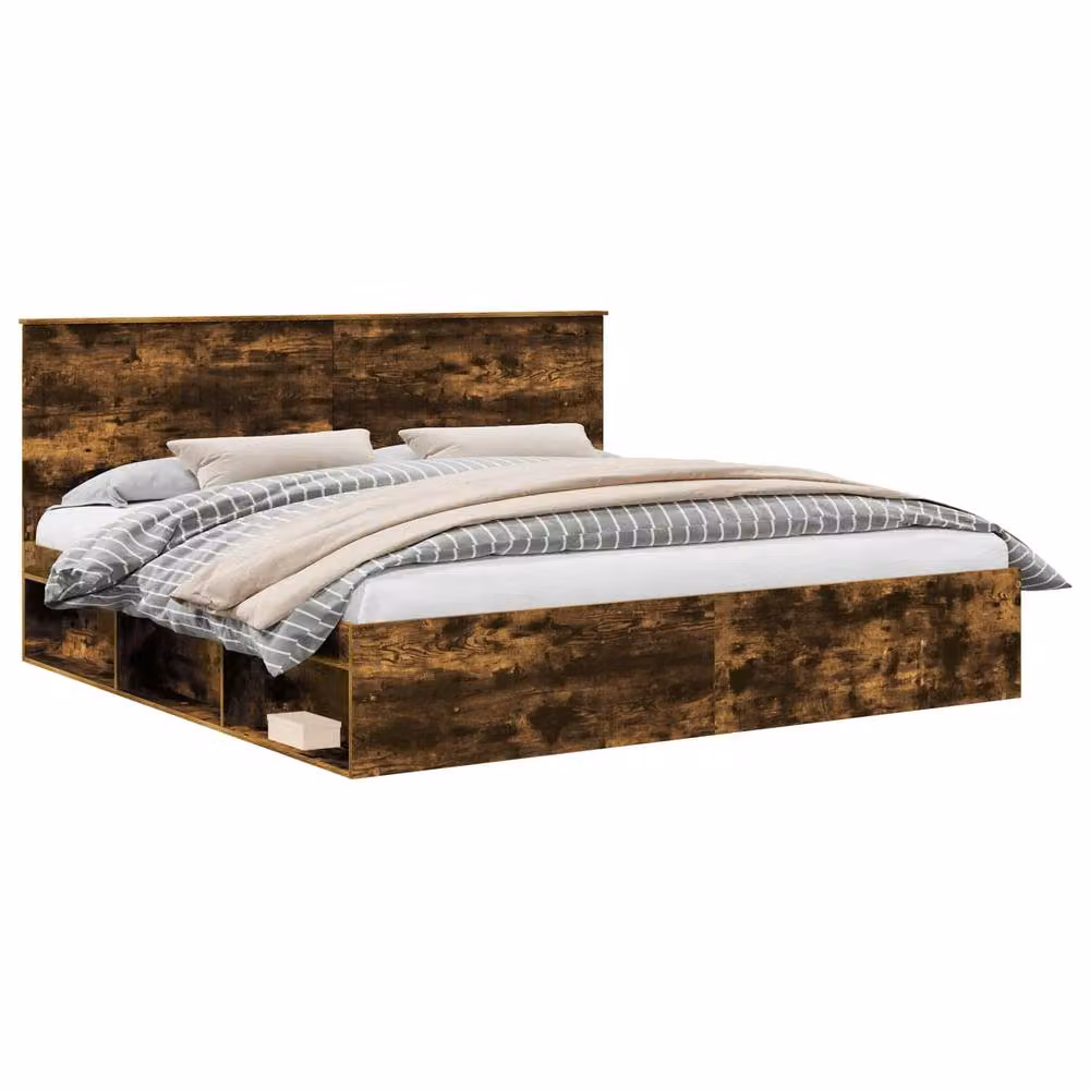 Berkfield Home Modern Bed Frame in Smoked Oak and Brown Solid Pine Wood, 200 x 200 cm – 2