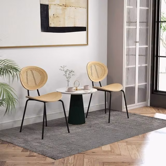 COSTWAY Set of 2 Mid-Century Rattan Dining Chairs in Brown