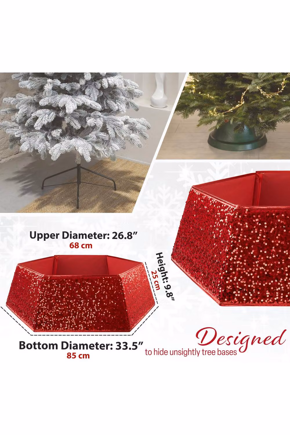 Deco Express Red Sequin Christmas Tree Skirt, Hexagon Tabletop Decor, W: 68 cm, D: 25 cm – 7