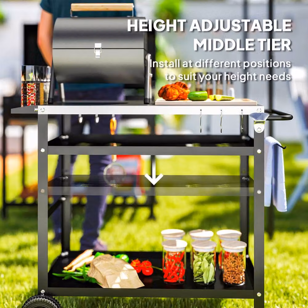 Outsunny BBQ Trolley Cover in Black with Stainless Steel Top and Wheels, W/D/H: 78 x 45 x 80 cm – 6