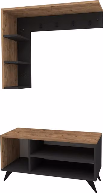 Destina Home Cassia Adjustable Height Hall Tree with Bench, 4 Hooks and 6 Shelves in Atlantic Pine and Anthracite