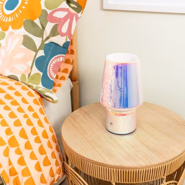 ValueLights Iridescent Glass Rechargeable LED Portable Table Lamp, Dimmable Touch Control Cordless Light in Multicolour and Transparent