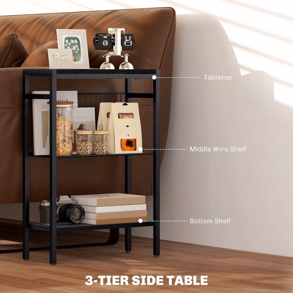 Wyld Haus Notosu Black Industrial 3 Shelf Side Table with Metal Frame – 5