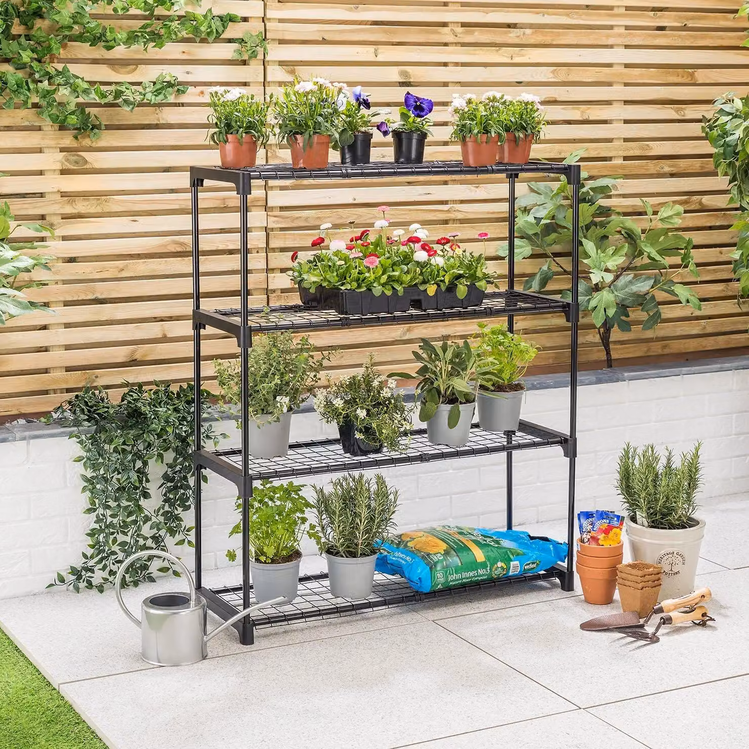 Christow 4 Tier Garden Shelving Plant Stand Rack in Black, W/D/H: 107.5 x 90 x 30 cm – 2
